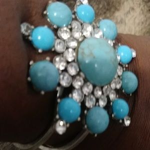 Unique turquoise with rhinestone silver bracelet